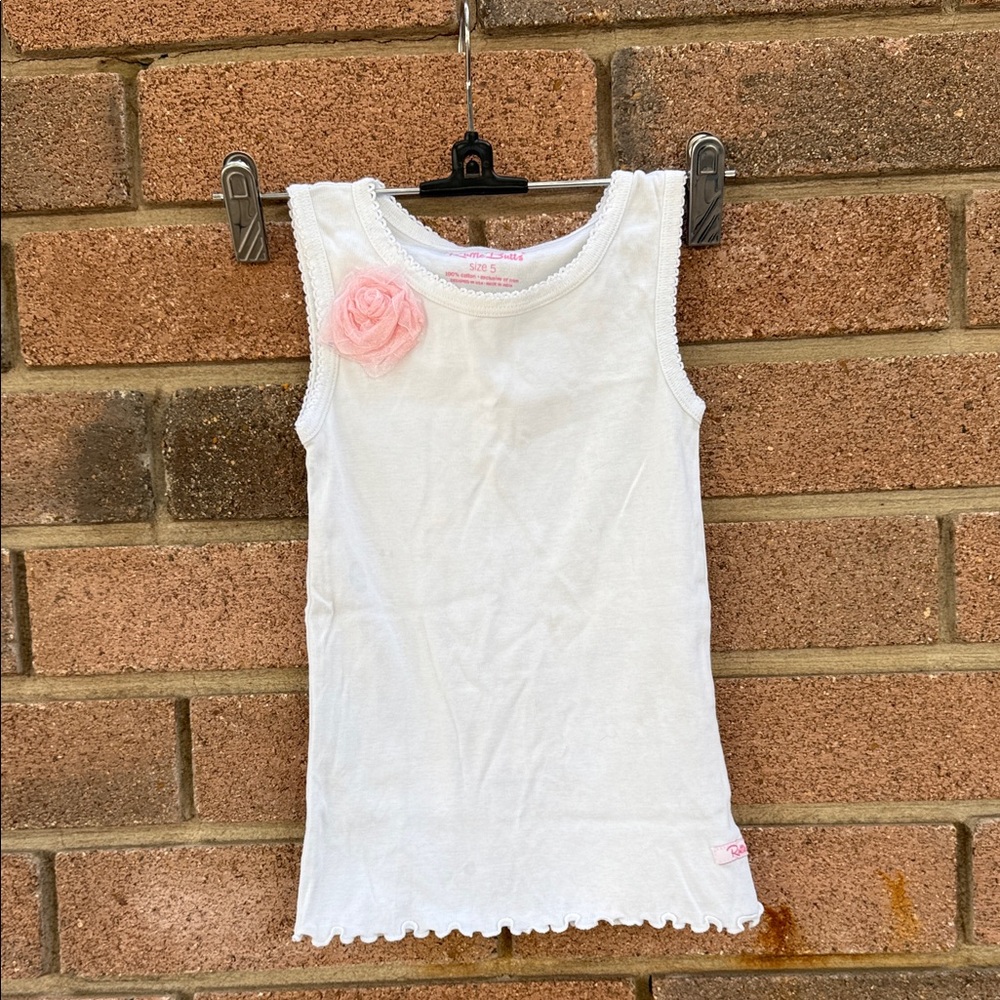 Ruffle Butts White Tank Top with Pink Flower Size 5